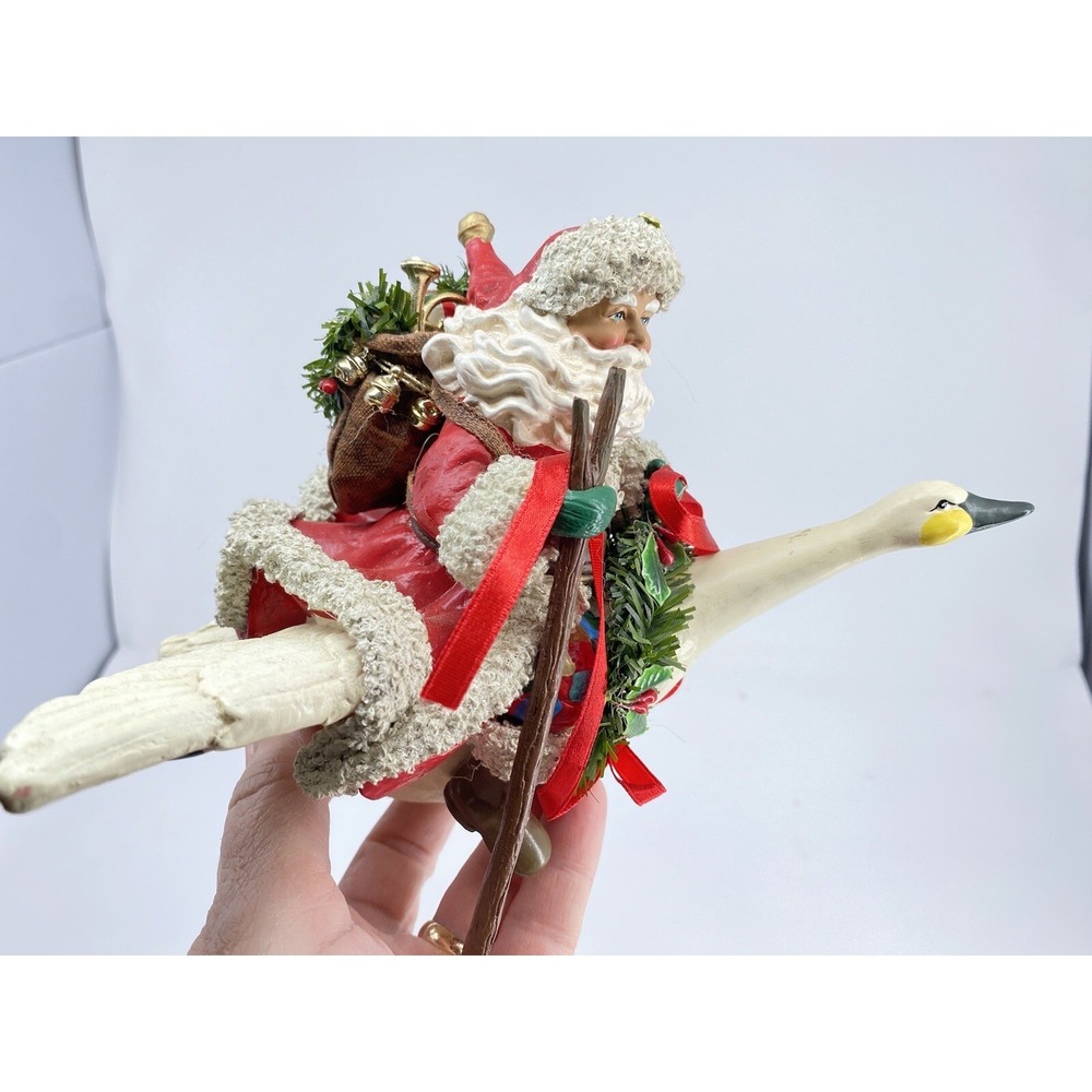 Vintage Santa Riding Swan Figurine Christmas Decor Made in Japan Missing Stand